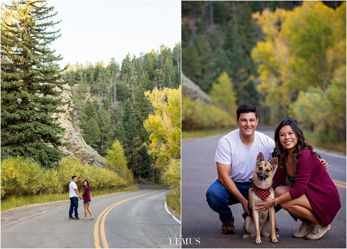 Fall engagement photo session with the cutest pup in Golden, CO at Golden Gate Canyon State Park by Studio Lemus Photography - Denver Engagement Photographer - Colorado Wedding Photographer