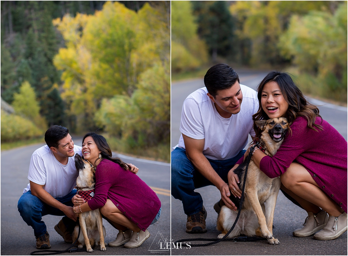 Fall engagement photo session with the cutest pup in Golden, CO at Golden Gate Canyon State Park by Studio Lemus Photography - Denver Engagement Photographer - Colorado Wedding Photographer