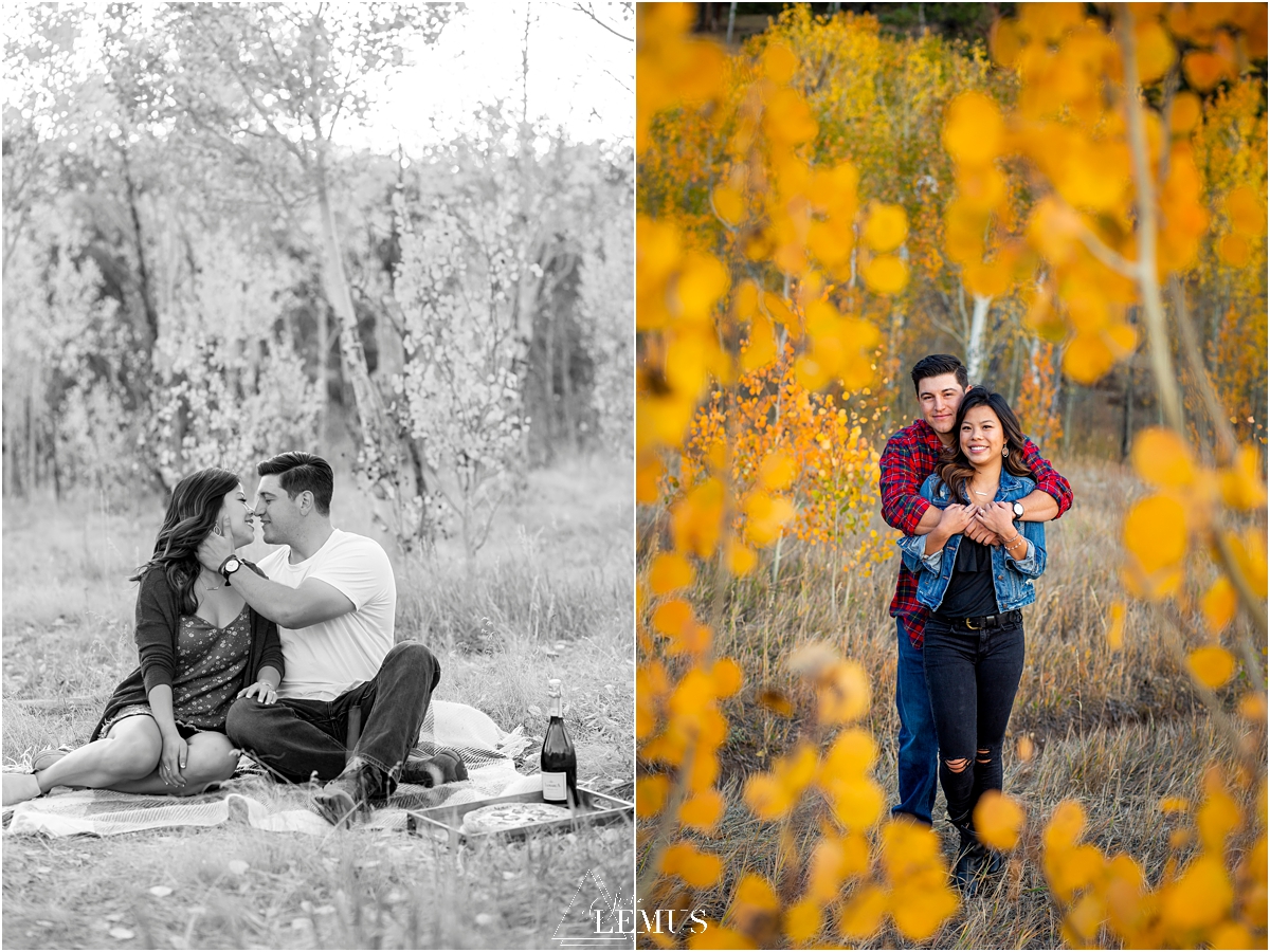 Fall picnic engagement photo session in Golden, CO at Golden Gate Canyon State Park by Studio Lemus Photography - Denver Engagement Photographer - Colorado Wedding Photographer